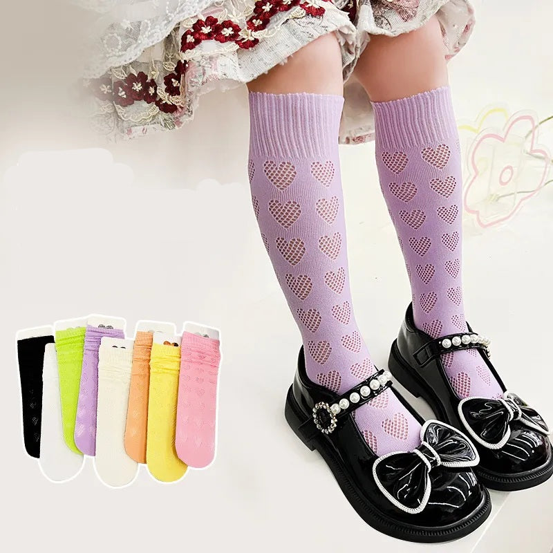 Pointelle heart knee high socks