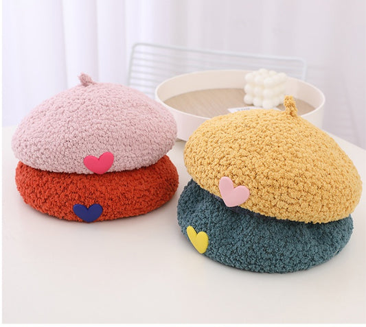Sherpa heart Beret pink