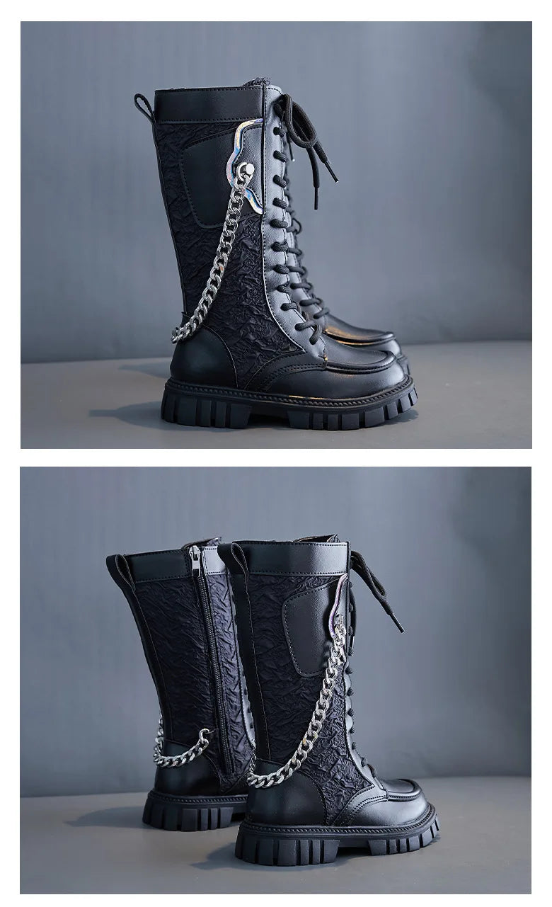 Kpop hunter tall combat chain boots