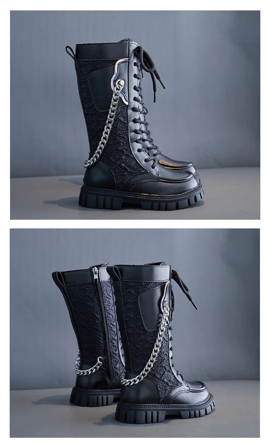 Kpop hunter tall combat chain boots pre order 4-6 weeks