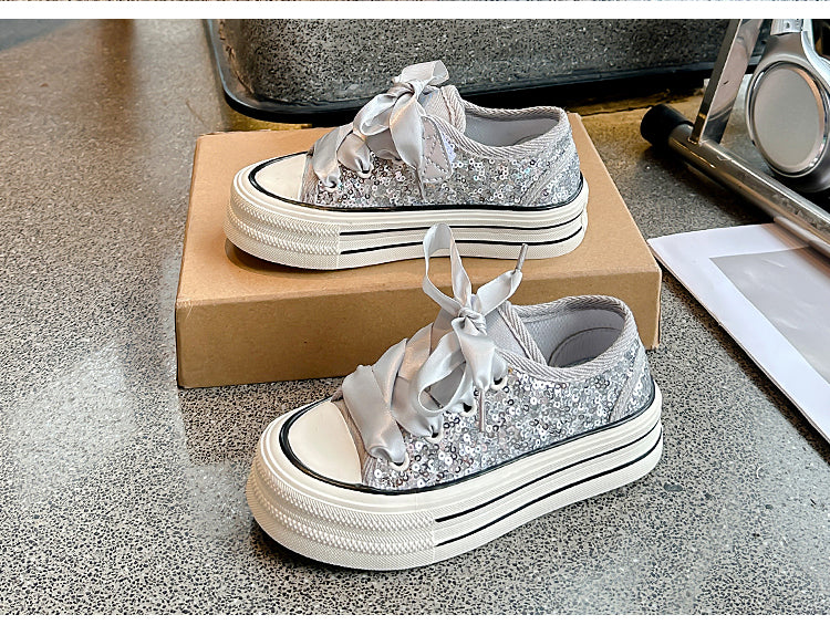 Sequin Canvas Platform Sneakers