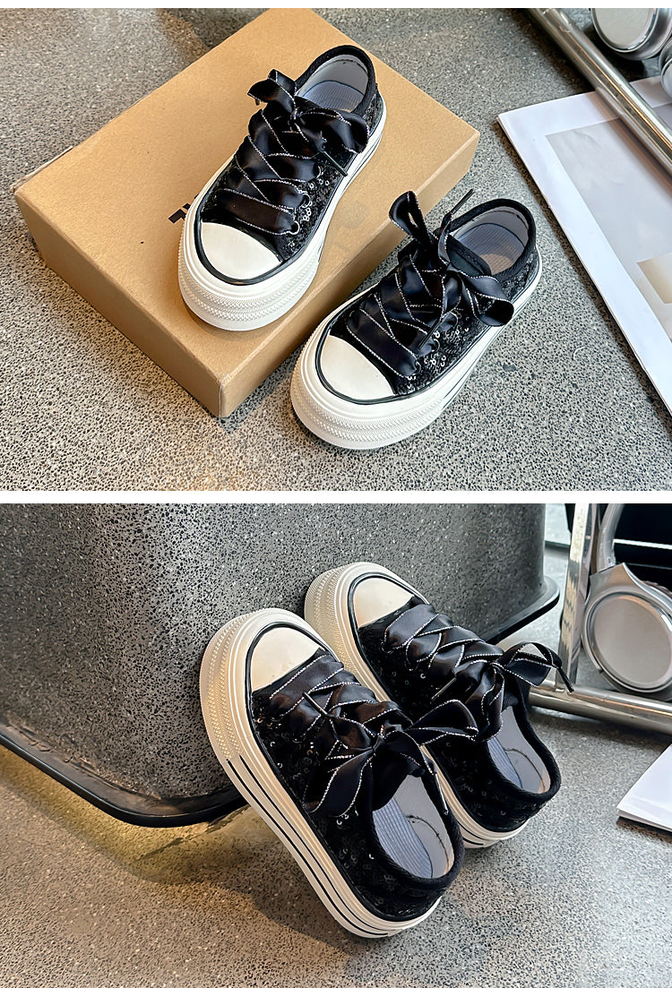 Sequin Canvas Platform Sneakers