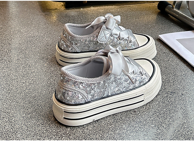 Sequin Canvas Platform Sneakers