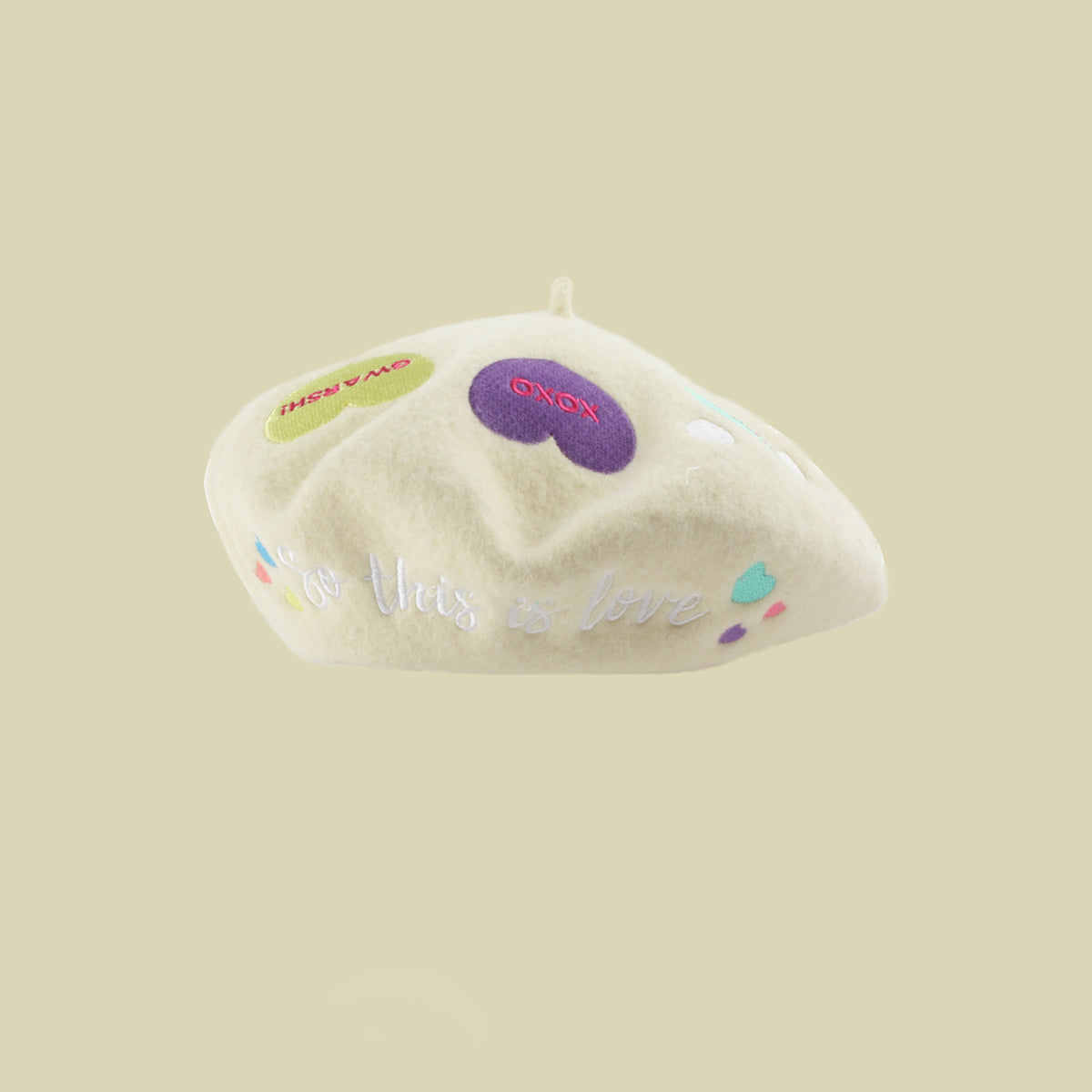 So this is love conversation heart beret