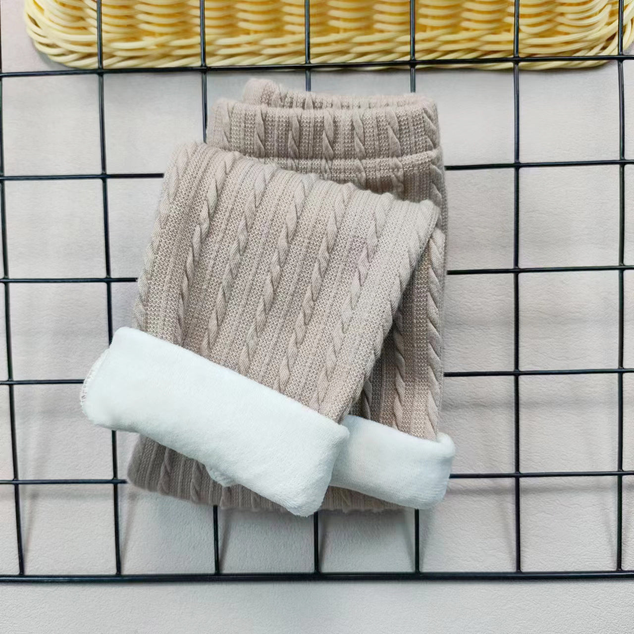 Fleece lined cable knit footless tights