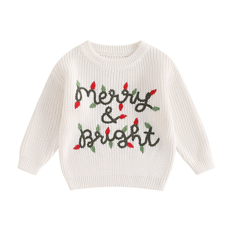 Christmas knit embroidered "merry & bright " sweaters unisex