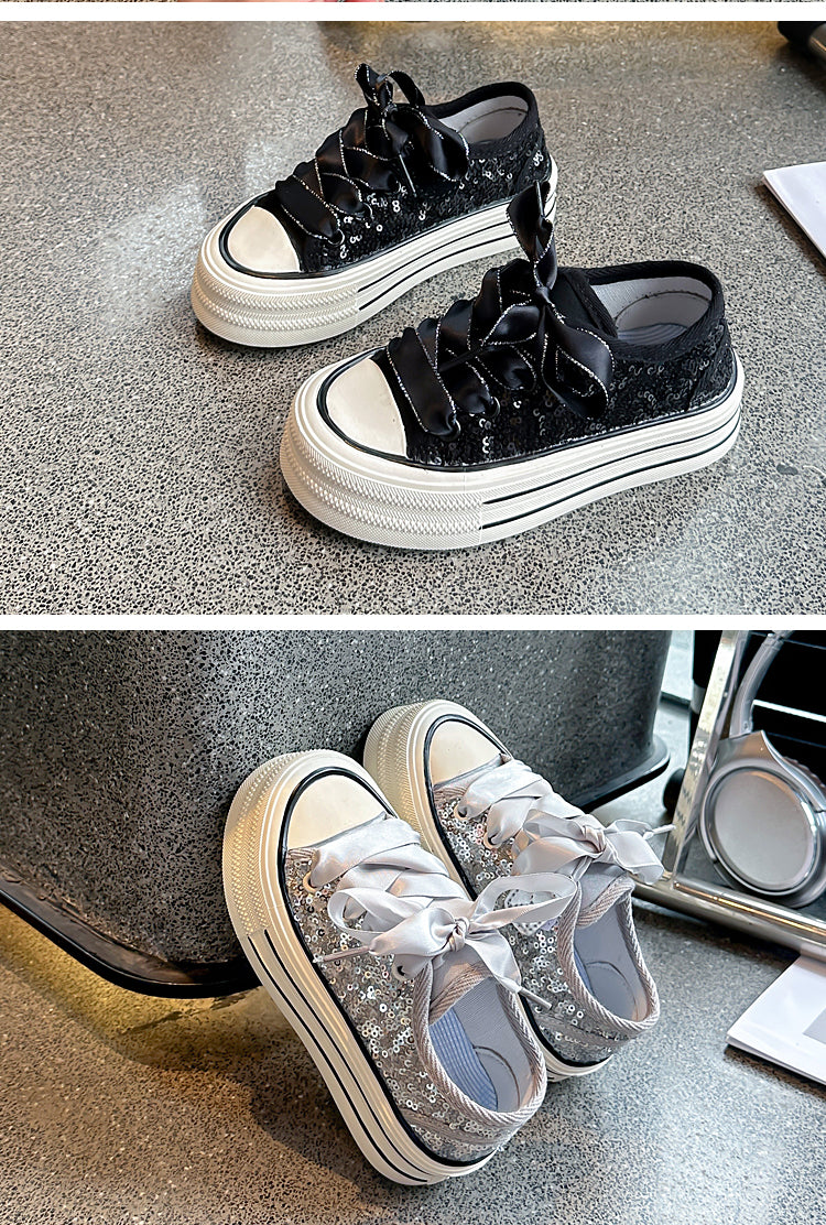 Sequin Canvas Platform Sneakers