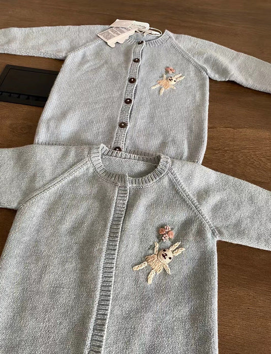 Hand embroidered bunny Cardigan (pre order)