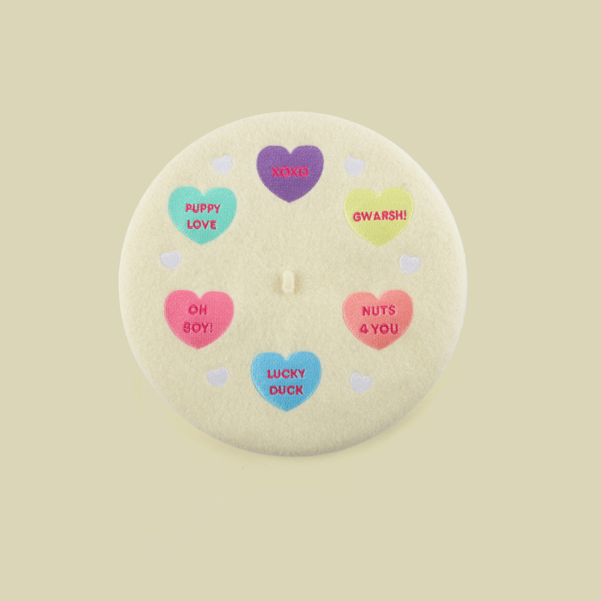 So this is love conversation heart beret