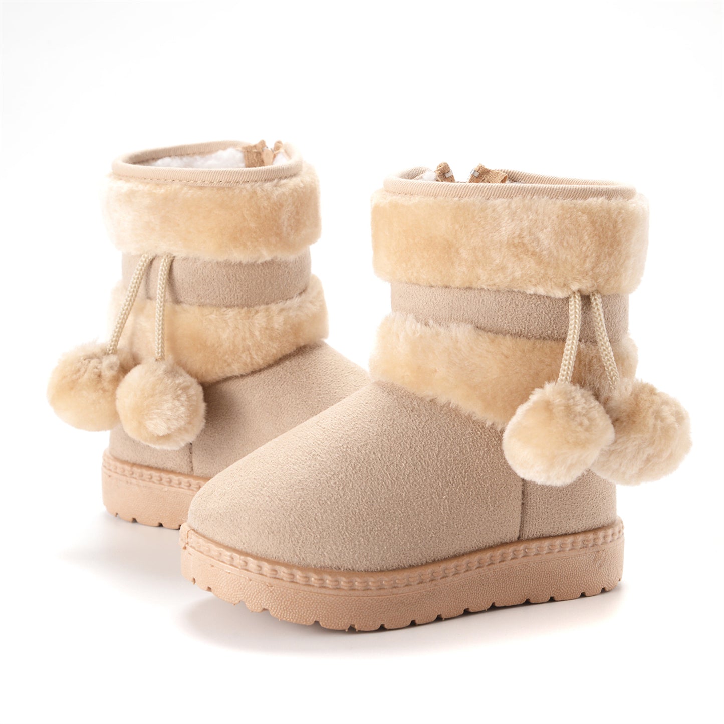 Fuzzy Pom Pom boots (black, pink, beige brown)