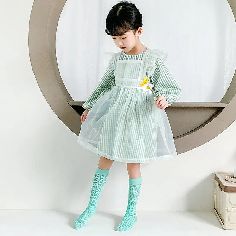 Pointelle bright knee high socks