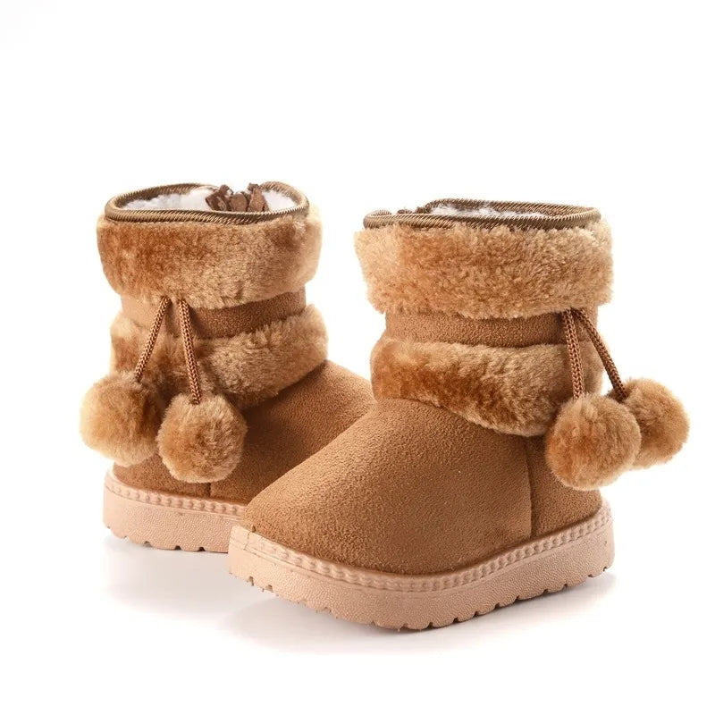 Fuzzy Pom Pom boots (black, pink, beige brown)