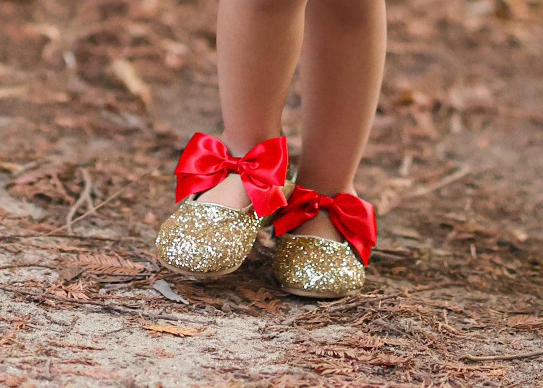 Charlotte glitter flats with interchangable satin bow