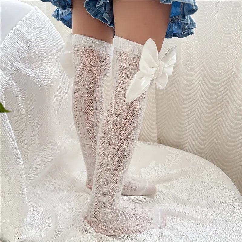Organza bow knee high socks