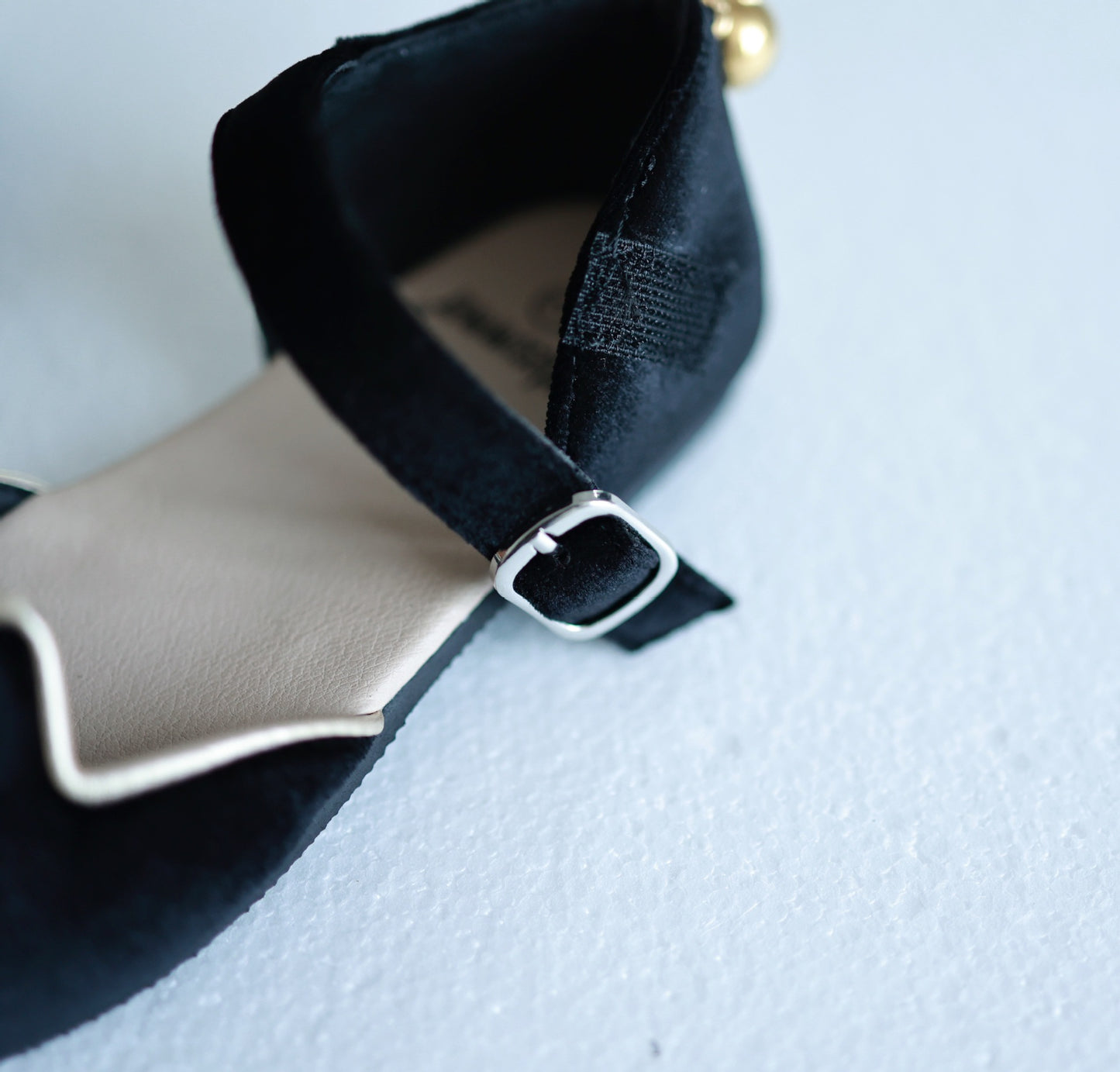 Luna Black cat velour kitty shoes with bell - Ready to ship