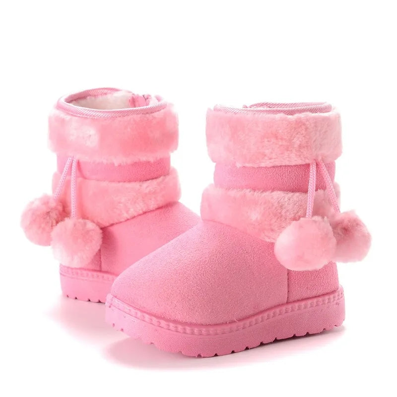 Fuzzy Pom Pom boots (black, pink, beige brown)