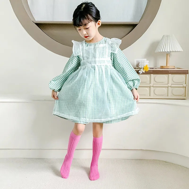 Pointelle bright knee high socks