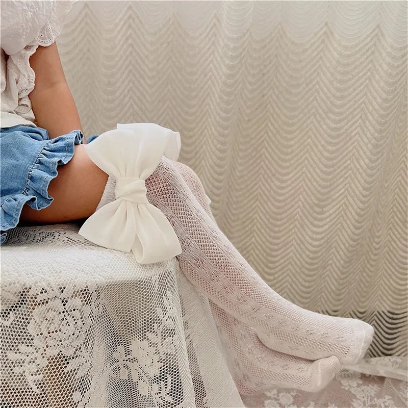 Organza bow knee high socks