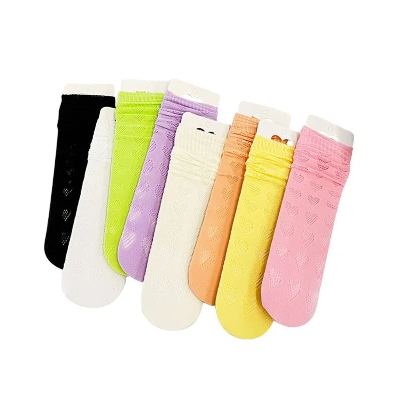 Pointelle heart knee high socks