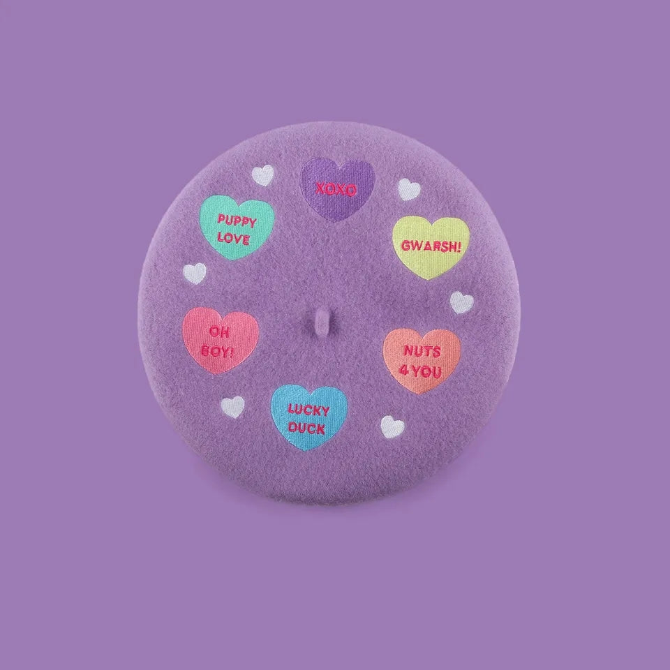 So this is love conversation heart beret