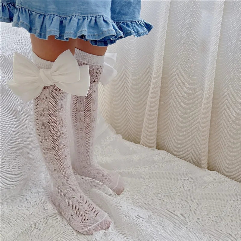 Organza bow knee high socks