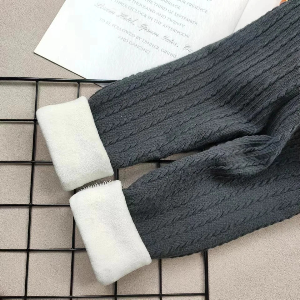 Fleece lined cable knit footless tights