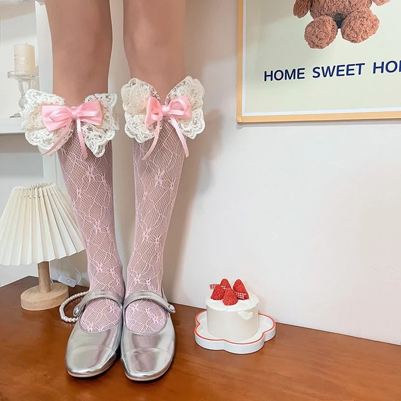 Spring Lace double bow stockings