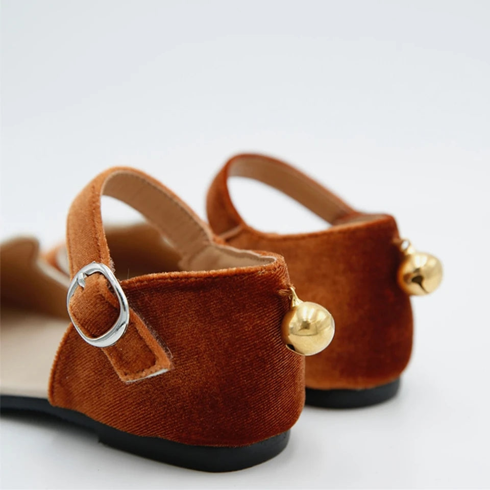 Luna Black cat velour kitty shoes with bell - Ready to ship