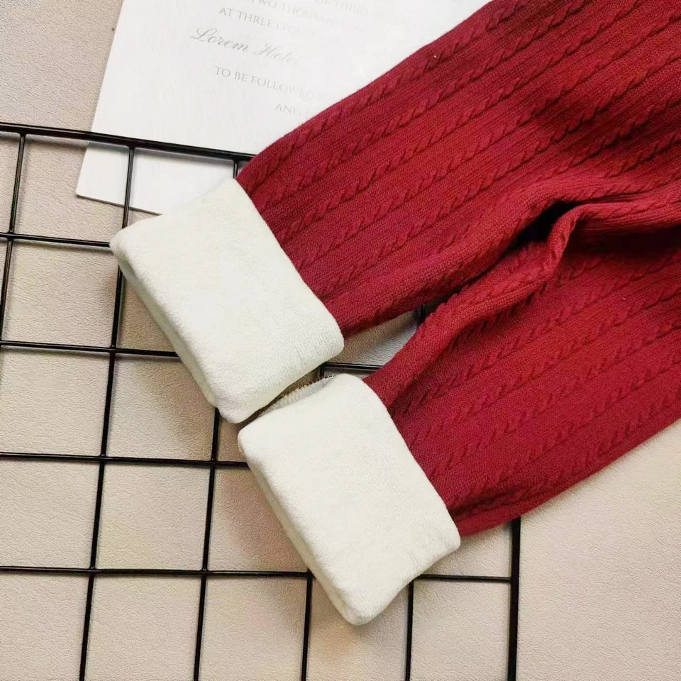 Fleece lined cable knit footless tights