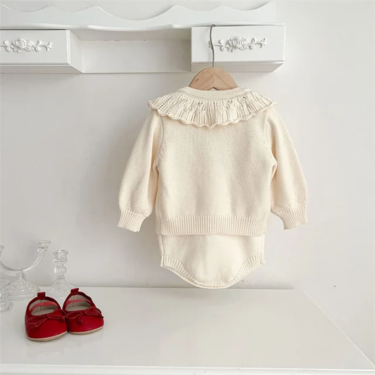 Bow embroidered cardigan with collar