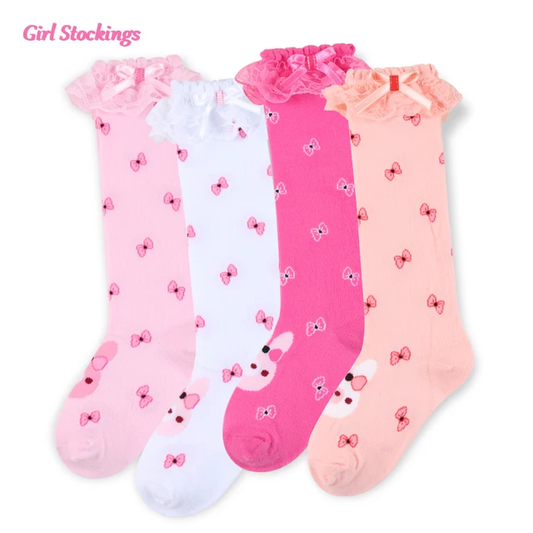 Bow print bunny knee high socks