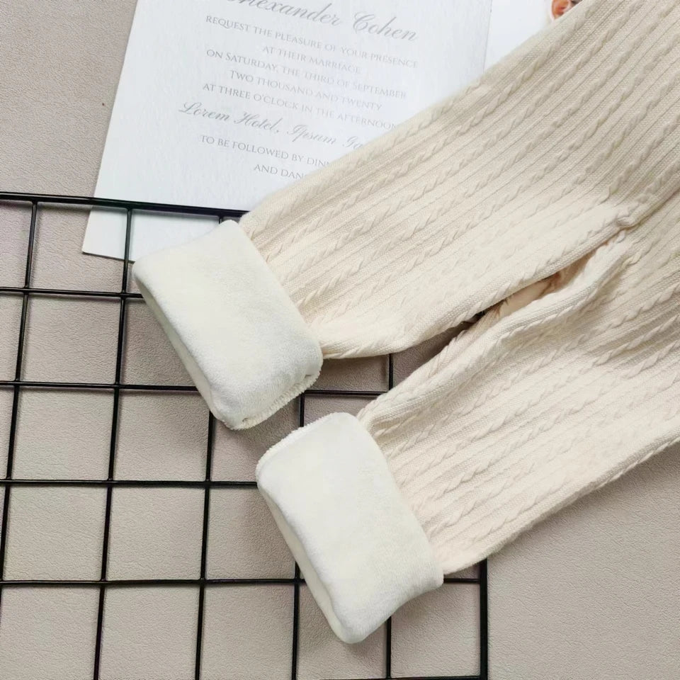 Fleece lined cable knit footless tights