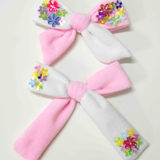 Colorblock Velvet hair bow with flowers