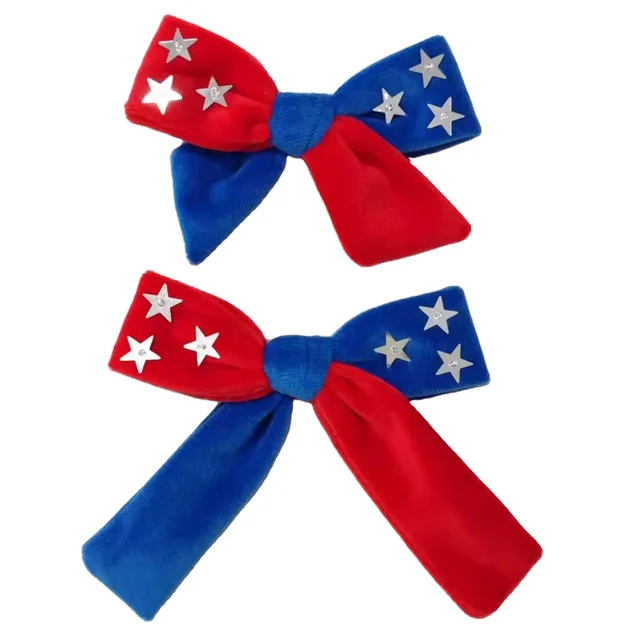 Red / blue Velvet hair bow with stars