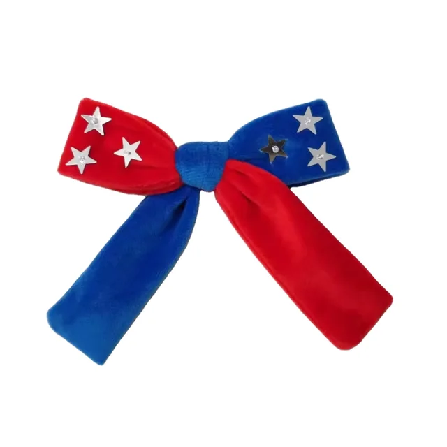 Red / blue Velvet hair bow with stars