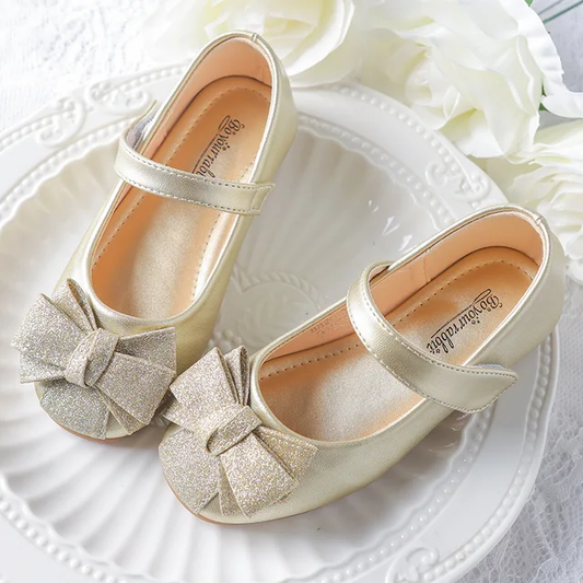 Metallic gllitter bow flats Silver and gold