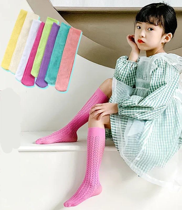 Pointelle bright knee high socks