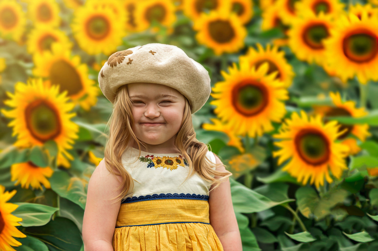 Embroidered dandelion beret