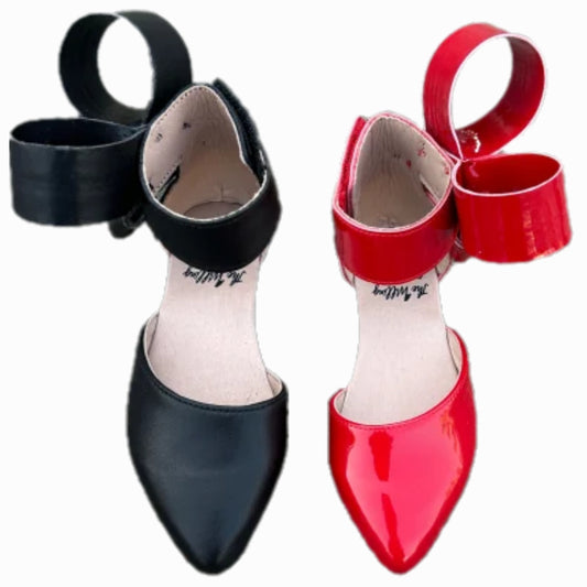 Aubrey Bow Shoes Patent red and black