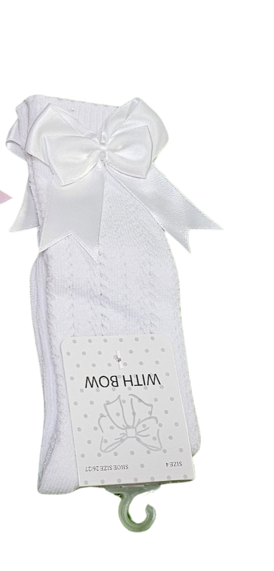 Double bow crochet knee high socks RTS