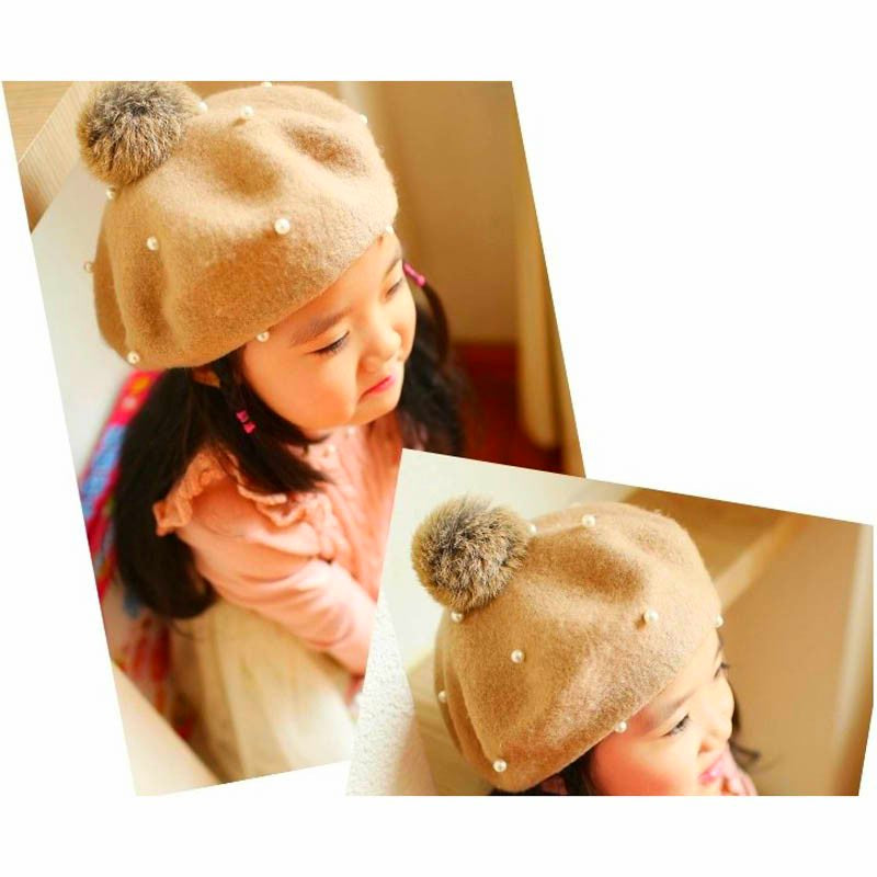 Fur pom pearl pom beret