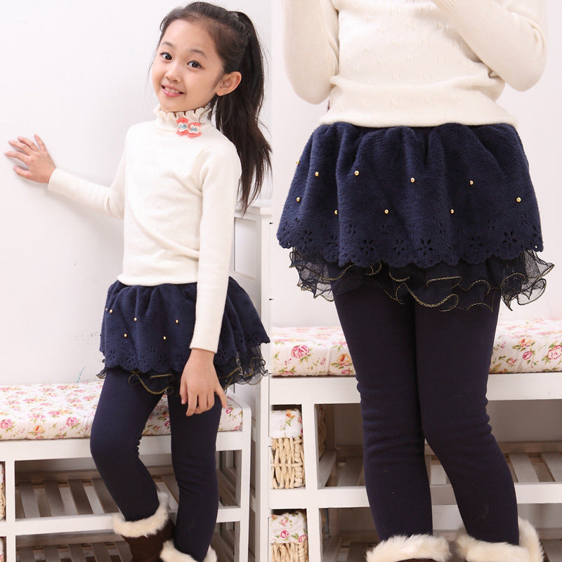 Skirted fleece lined tutu leggings