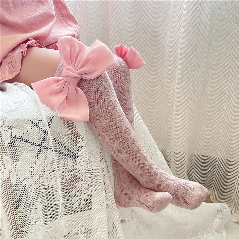 Organza bow knee high socks