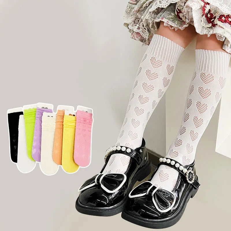Pointelle heart knee high socks