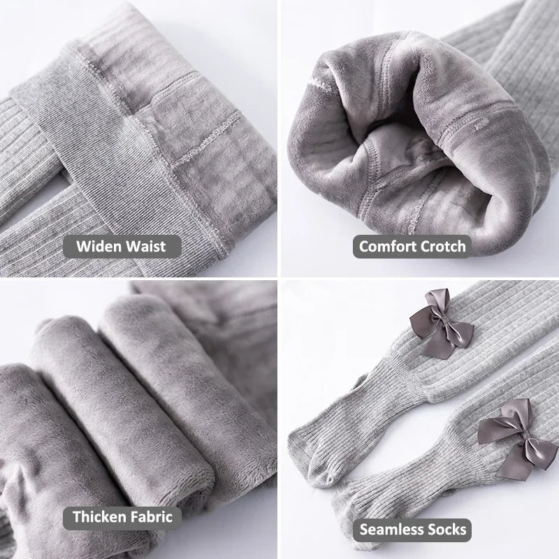 Extra warm fleece lined bow tights