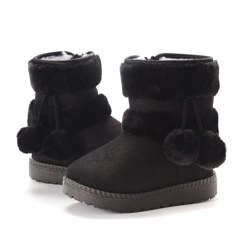 Fuzzy Pom Pom boots (black, pink, beige brown)