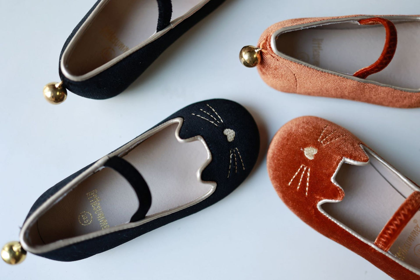Luna Black cat velour kitty shoes with bell - Ready to ship