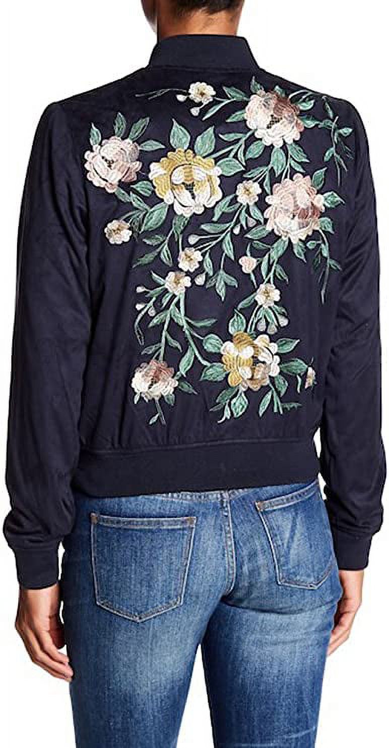 Bagatelle Embroidered Faux Suede Bomber Jacket, Navy - Large