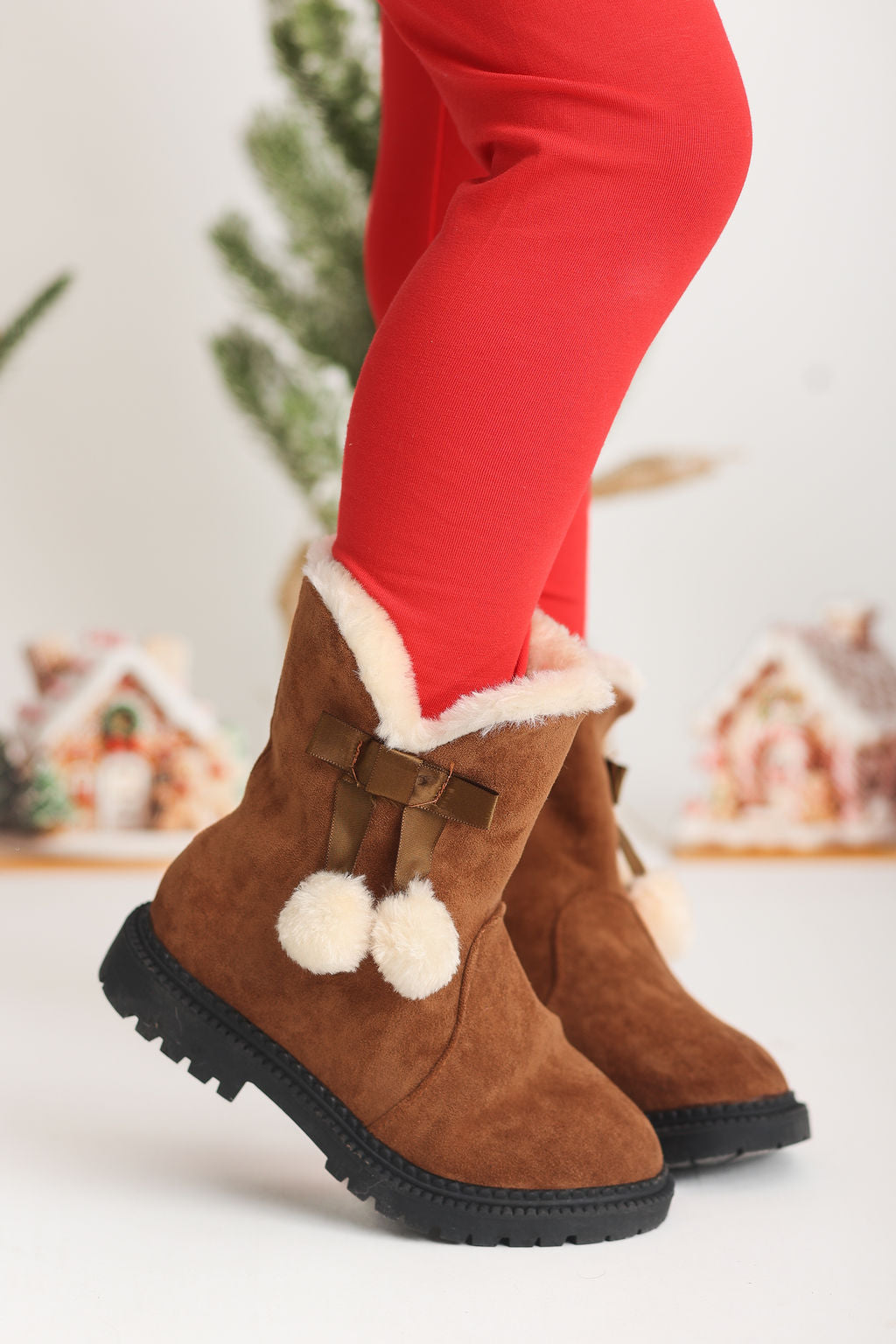 Dear Santa Fur lined Pom Pom boots