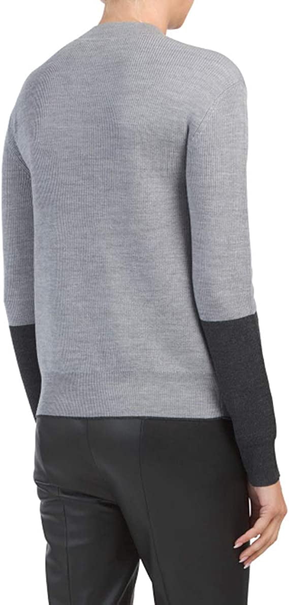 Theory Color-Block Pullover Merino Wool Sweater, Grey Combo - Medium